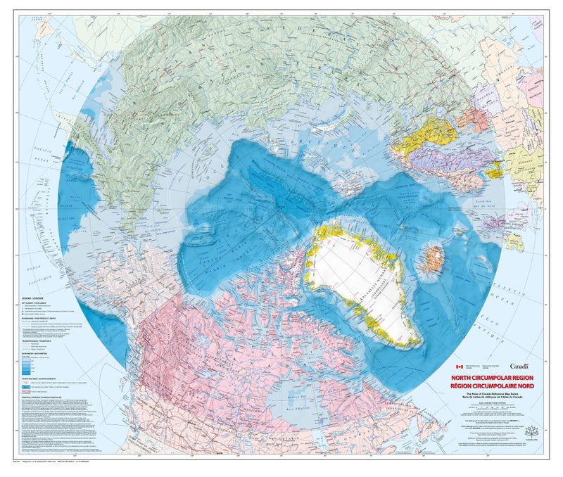 North Circumpolar Region Wall Map - Bilingual - Atlas of Canada - 43" x 36.5" Laminated